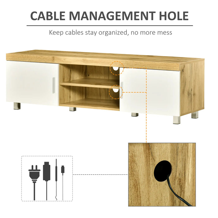 Aosom Homcom Modern Tv Stand For Tvs Up To 63 inches, Tv Cabinet with Storage Shelves and Cable Holes For Living Room Bedroom, Oak and White