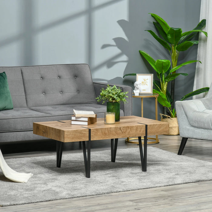 Aosom Homcom Rustic Coffee Table, Rectangle Nature Cocktail Table with Steel Hairpin Legs For Living Room