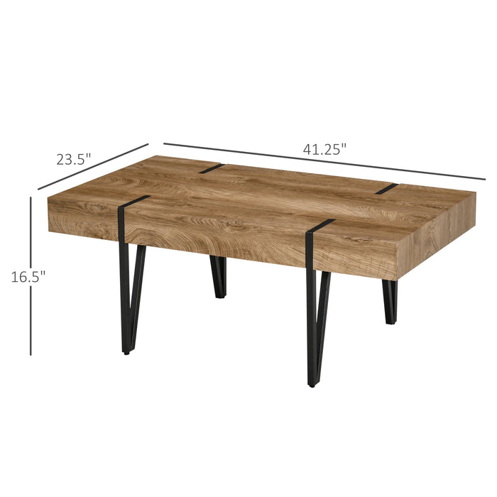 Aosom Homcom Rustic Coffee Table, Rectangle Nature Cocktail Table with Steel Hairpin Legs For Living Room