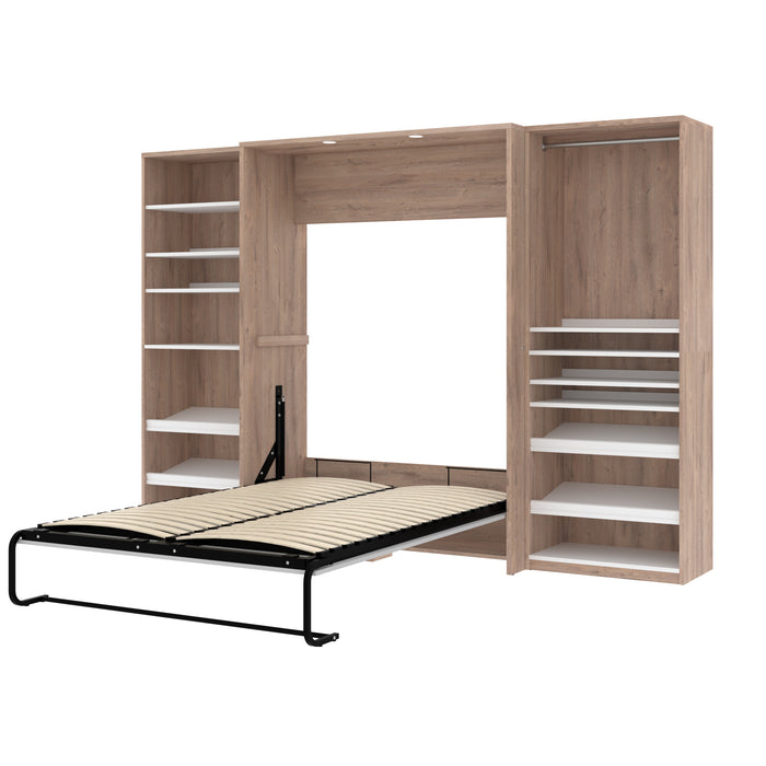 Modubox Cielo Full Murphy Bed with 2 Closet Organizers (119W) in Rustic Brown & White