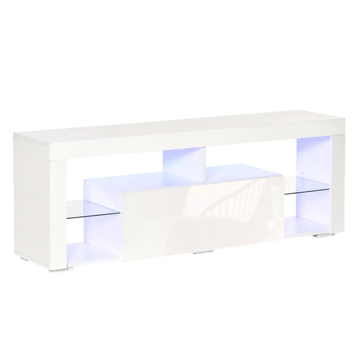 Aosom Homcom Tv Stand For Tvs Up To 60", Tv Unit with Led Lights, Storage Shelves and Cupboards, 53.9" X 13.8" X 16.5",  in White