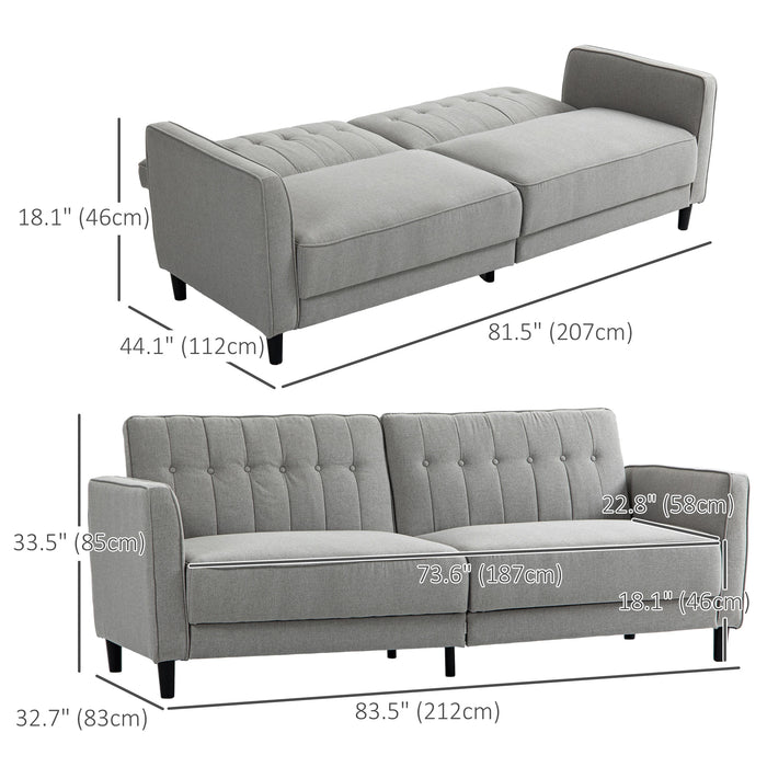 Aosom Homcom Convertible Bed with Couch, Buttonne Tufted Fabric Sofa Bed with Adjustable Back For Living Room in Grey