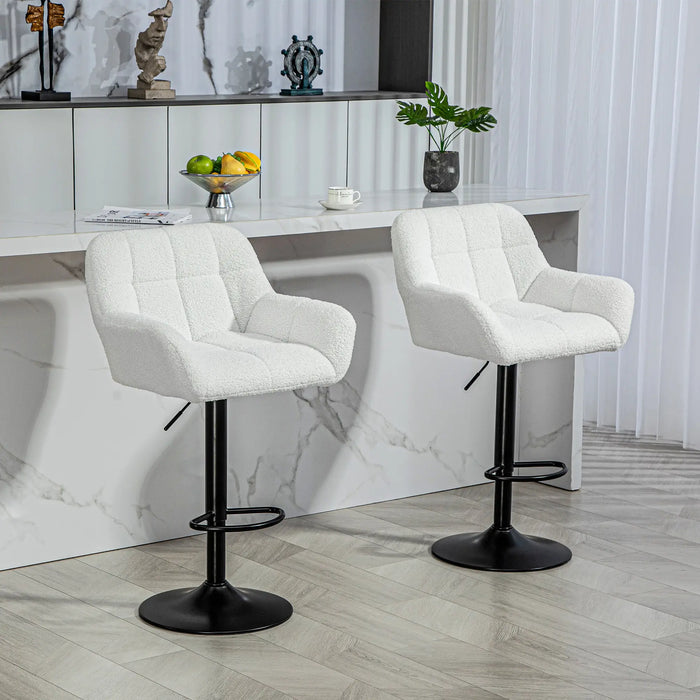 Aosom Homcom Swivel Barstools Set of 2 Adjustable Bar Stools with Footrest Armrests and Pu Leather Back For Dining Roo in Cream White