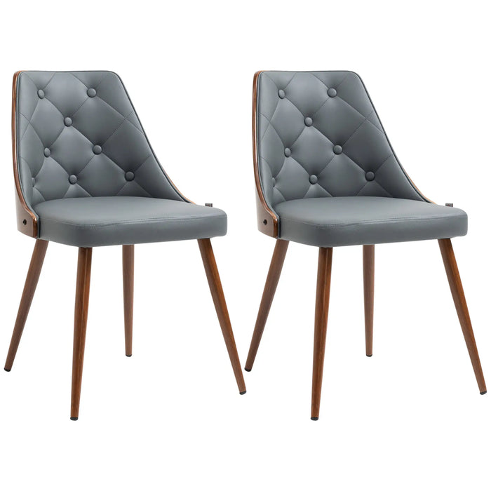 Aosom Homcom Dining Chairs Set of 2, Tufted Kitchen Chairs, Pu Leather Upholstered Seats and Steel Legs For Dining Room in Grey, Walnut Brown