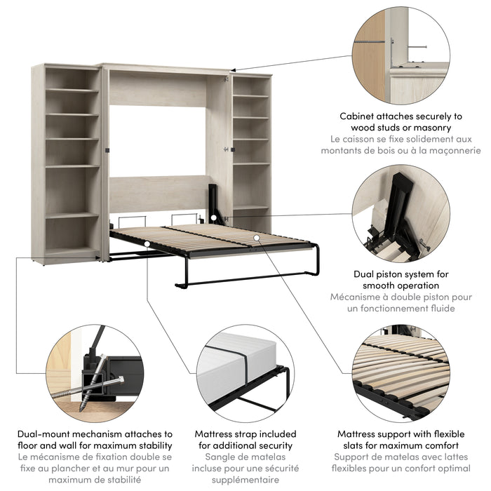 Modubox Key West 111W Full Murphy Bed with Closet Organizers (113W) in Linen White Oak