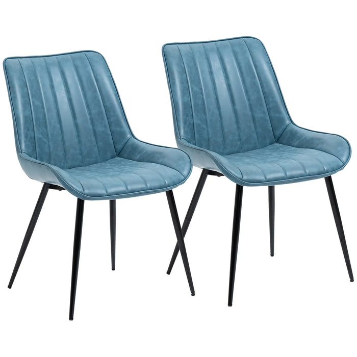 Aosom Homcom Dining Chairs Set of 2, Pu Upholstered Kitchen Chairs with Metal Legs For Dining Room, Living Room, Bedroom in Blue