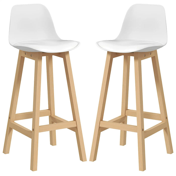 Aosom Homcom Bar Height Stools Set of 2, Pu Leather Upholstered Stools For Kitchen Island, Modern Bar Chairs with Backs in White, Natural