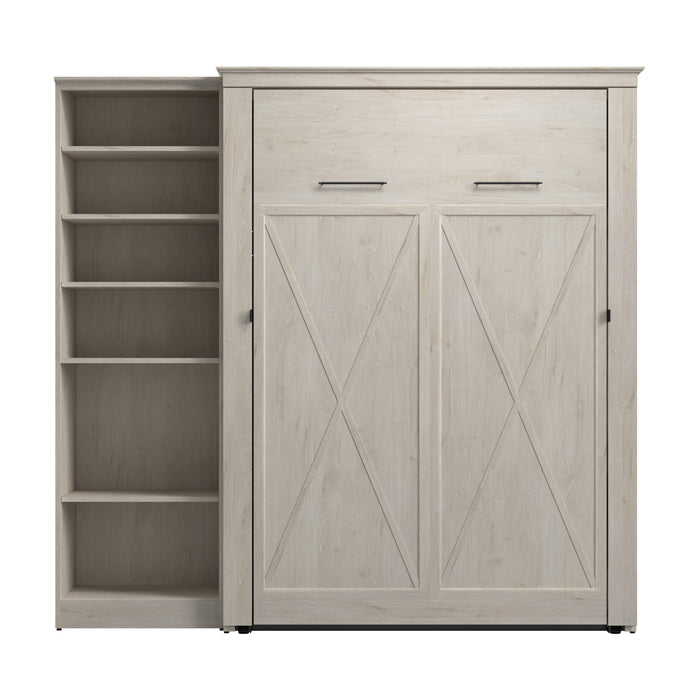 Modubox Key West 87W Full Murphy Bed with Closet Organizer (88W) in Linen White Oak