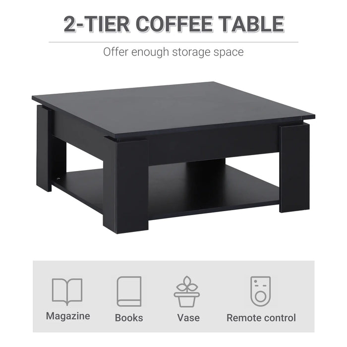 Aosom Homcom 2 Tier Simple Modern Coffee Table Bottom Shelf Living Room in Black