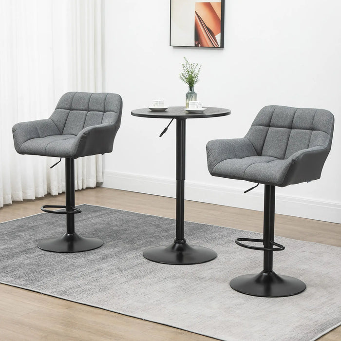 Aosom Homcom Swivel Barstools Set of 2 Adjustable Bar Stools with Footrest Armrests and Pu Leather Back For Dining Room in Grey, Black