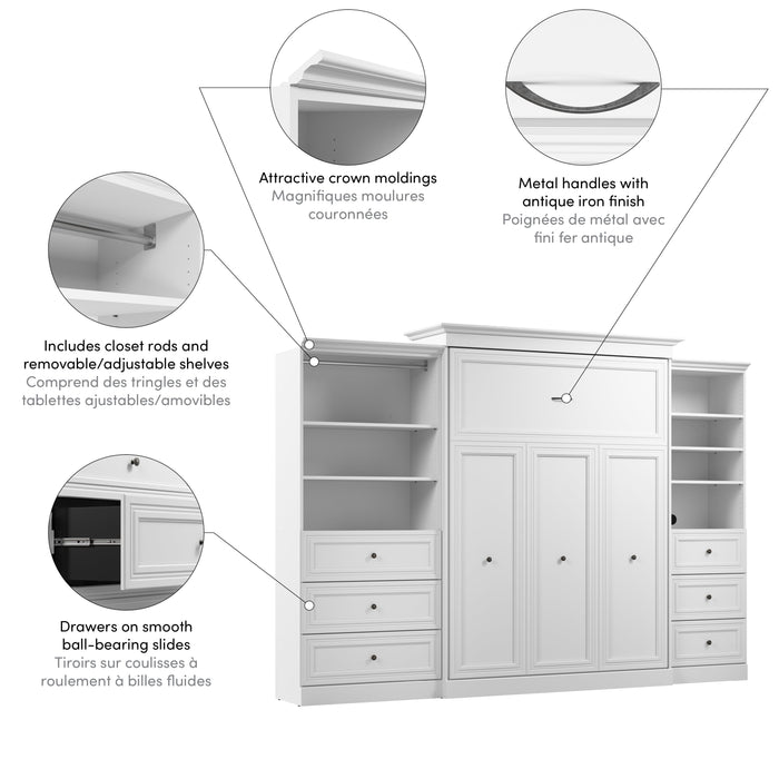 Modubox Versatile Queen Murphy Bed and Closet Organizers with Drawers (126W) in White