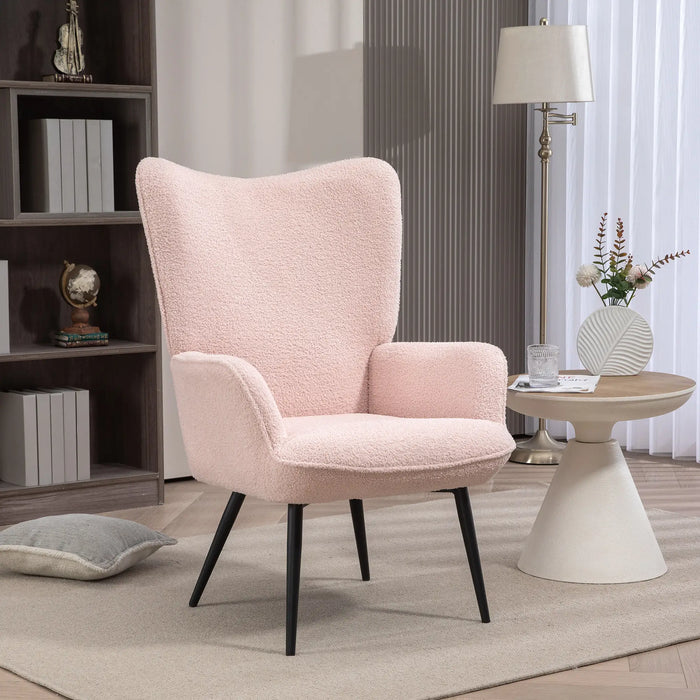 Aosom Homcom Accent Sherpa Chair, Upholstered Armchair, Fluffy Wingback Chair For Living Room, Reading Room, Cream White in Pink, Black