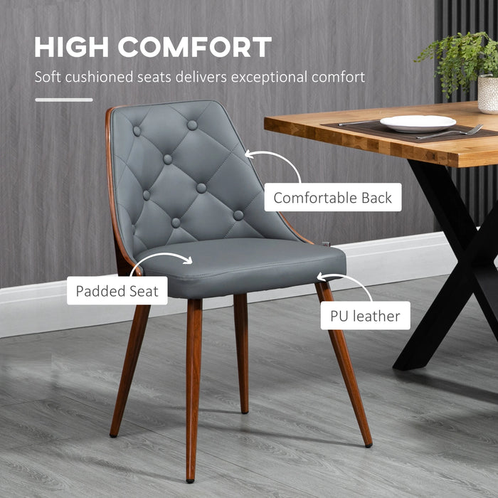 Aosom Homcom Dining Chairs Set of 2, Tufted Kitchen Chairs, Pu Leather Upholstered Seats and Steel Legs For Dining Room in Grey, Walnut Brown