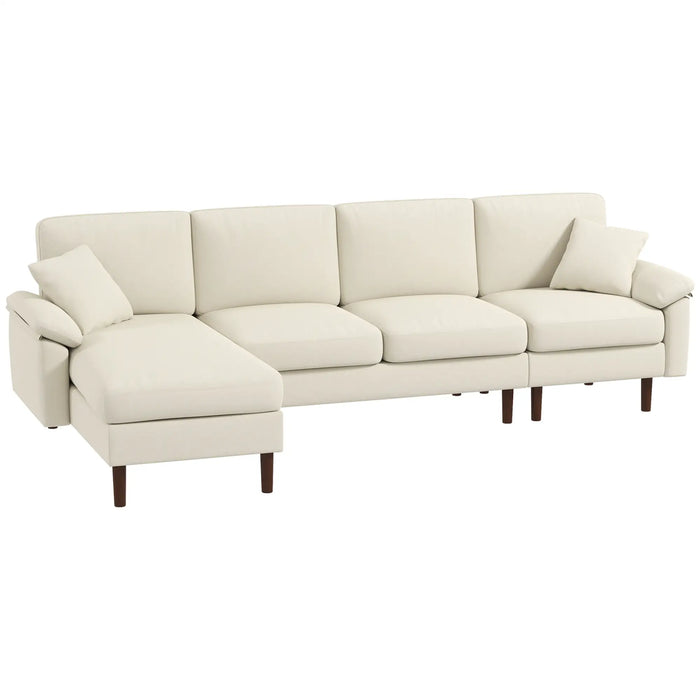 Aosom Homcom L-Shape Sofa, Modern Sectional Couch with Changeable Chaise Lounge, Pillows and Wooden Legs For Living Room, Cream White