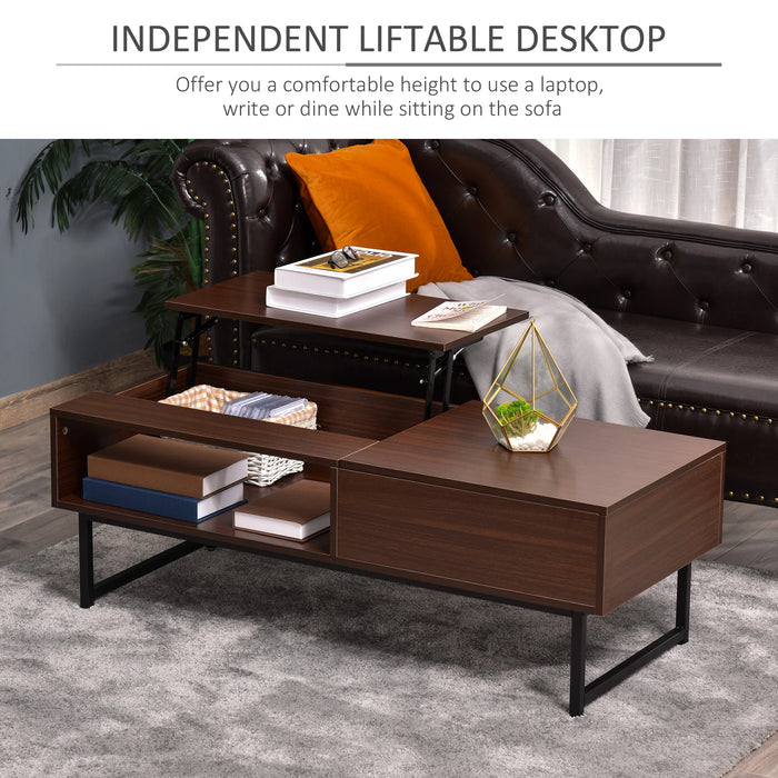 Aosom Homcom Modern Lift Top Coffee Table with Hidden Storage Compartment and Metal Frame, Centre Table For Living Room in Brown