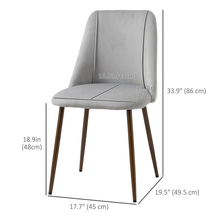 Aosom Homcom Upholstered Dining Chairs Set of 4, Velvet Accent Chair with Back and Wood-Grain Steel Leg For Kitch in Grey, Brown Wood Grain