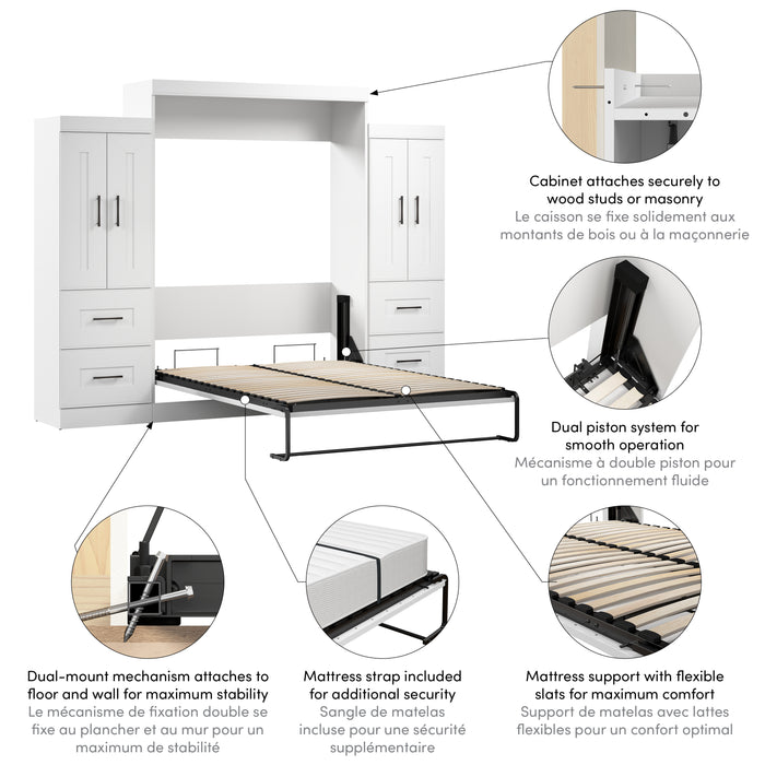 Modubox Edge 116W Queen Murphy Bed and Wardrobes (115W) in White