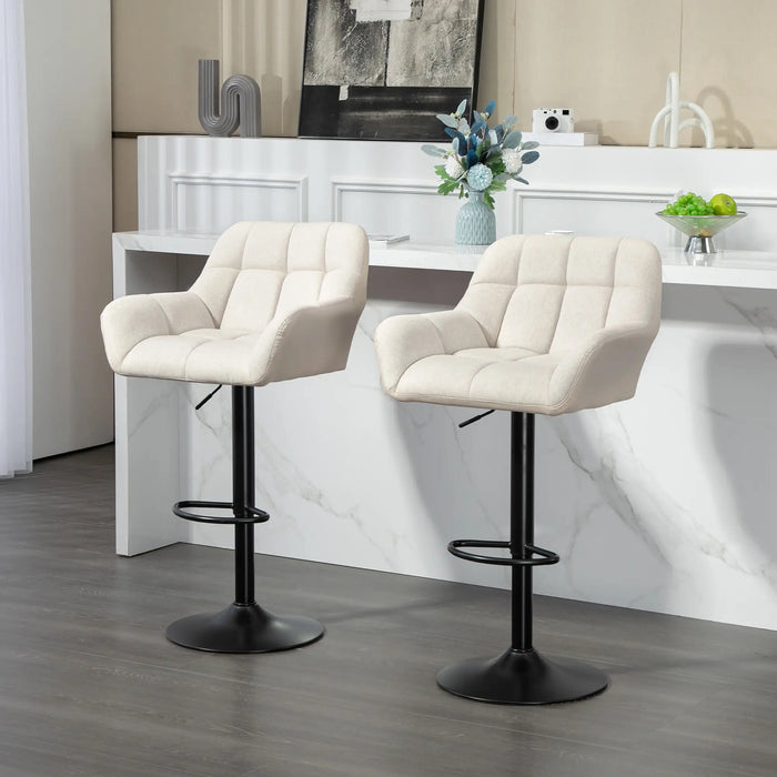 Aosom Homcom Swivel Barstools Set of 2 Adjustable Bar Stools with Footrest Armrests and Pu Leather Back For Dining Roo in Cream White