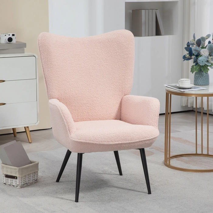 Aosom Homcom Accent Sherpa Chair, Upholstered Armchair, Fluffy Wingback Chair For Living Room, Reading Room, Cream White in Pink, Black