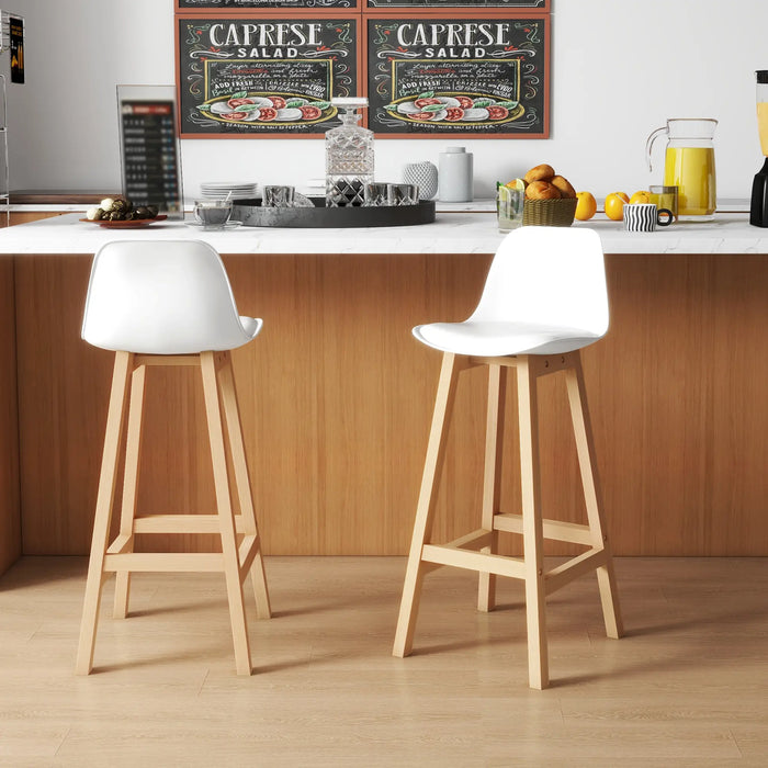 Aosom Homcom Bar Height Stools Set of 2, Pu Leather Upholstered Stools For Kitchen Island, Modern Bar Chairs with Backs in White, Natural