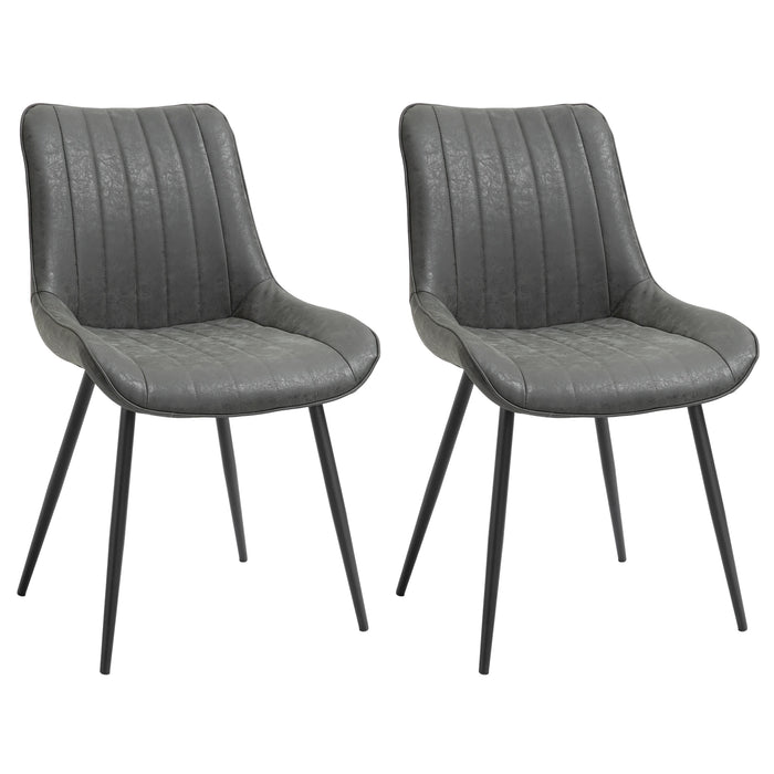 Aosom Homcom Dining Chairs Set of 2, Pu Upholstered Kitchen Chairs with Metal Legs For Dining Room, Living Room, Bedroom in Grey