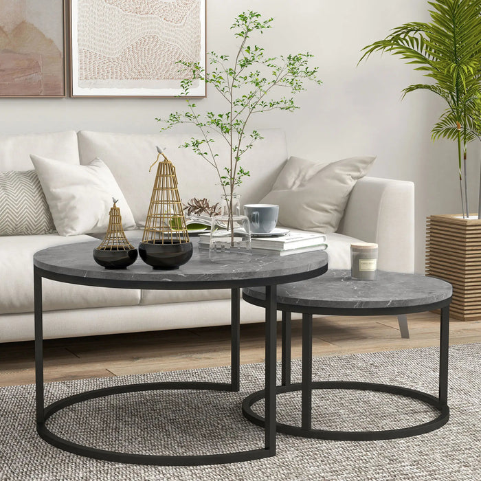 Aosom Homcom Modern Coffee Table Set of 2, Nesting Side Tables W/ Metal Base For Living Room Bedroom offic in Grey