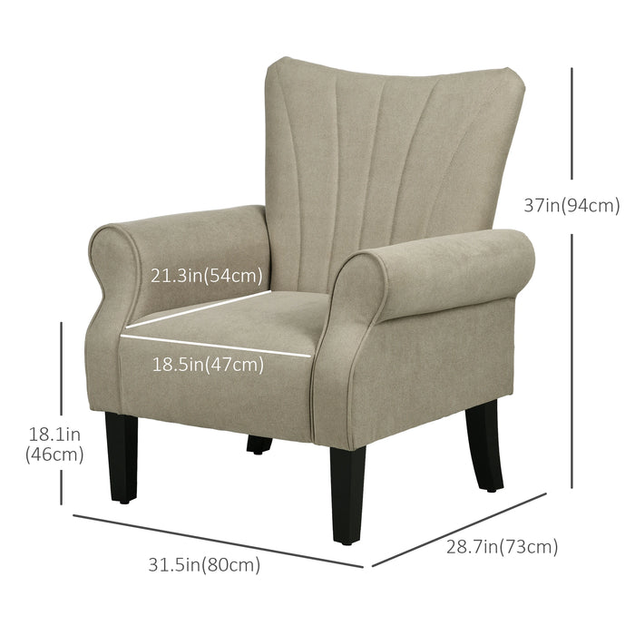 Aosom Homcom Fabric Armchair, Modern Accent Chair with Wood Legs For Living Room, Bedroom, Home offic in Beige