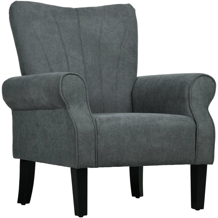 Aosom Homcom Fabric Armchair, Modern Accent Chair with Wood Legs For Living Room, Bedroom, Home offic in Dark Grey