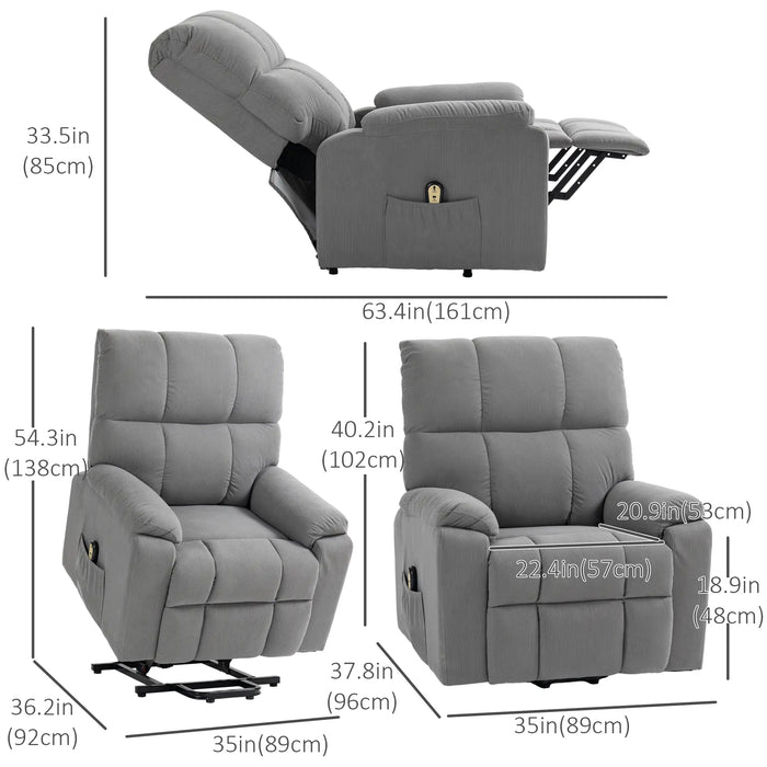 Aosom Homcom Lift Chair For Seniors in Microfibre Upholstered Electric Recliner Chair with Remote in Quick Assembly in Grey