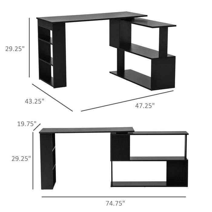 Aosom Homcom L Shaped Desk, 360° Rotating Corner Desk, Computer Writing Table Workstation with Storage Shelf For Home office in Black