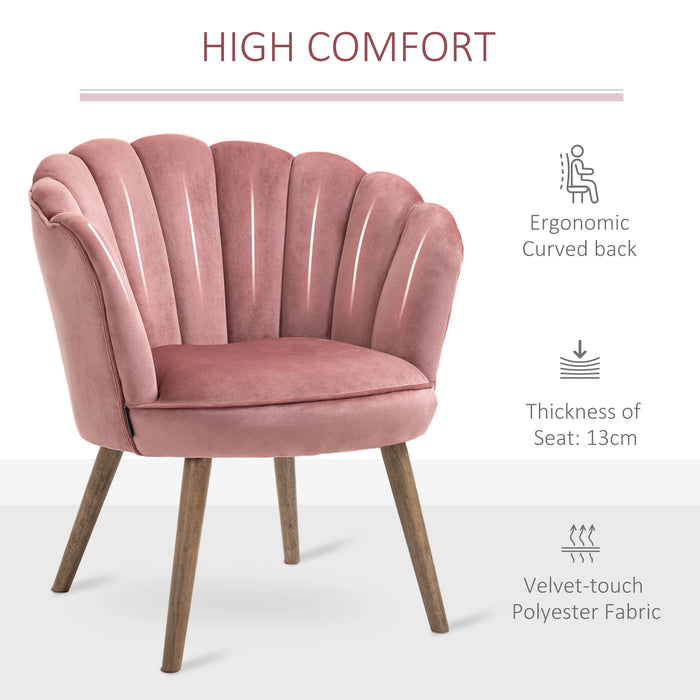 Aosom Homcom Modern Accent Chair Leisure Club Chair with Velvet-Touch Fabric Wood Legs For Living Room in Pink