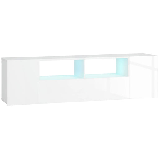 Aosom mcom Tv Stand For Tvs Up To 60", Tv Unit with Led Lights, Storage Shelves and Cupboards, 53.9" X 13.8" X 16.5", in High Gloss White