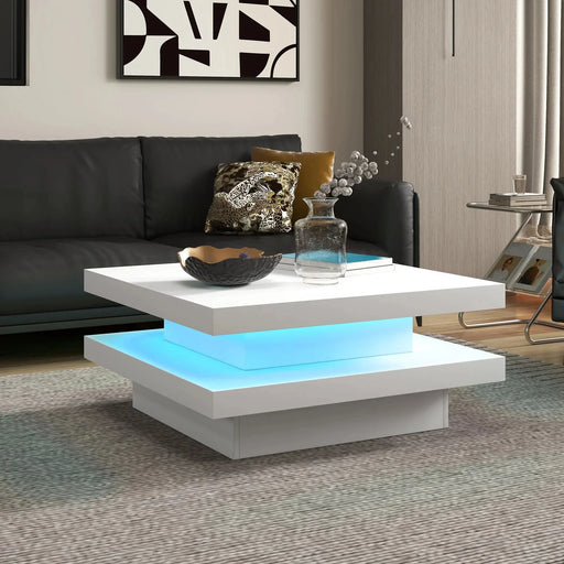 Aosom Coffee Table Coffee Table with 7 Led Lights in White