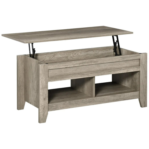 Aosom Coffee Table Oak Lift Top Coffee Table with Hidden Storage Compartment and Open Shelves - Available in 5 Colours