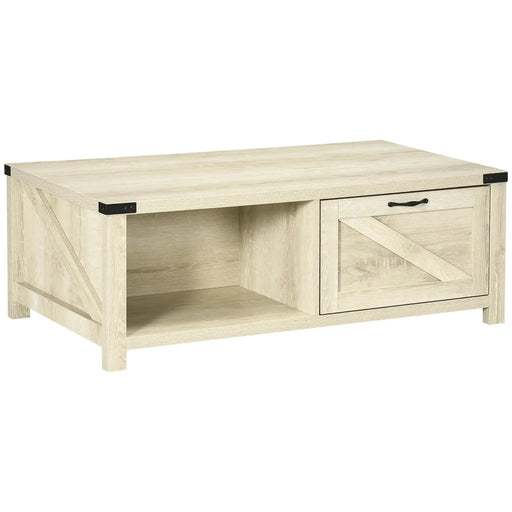 Aosom Coffee Table White Oak Coffee Table with Drawer And Open Storage Shelf - Available in 3 Colours