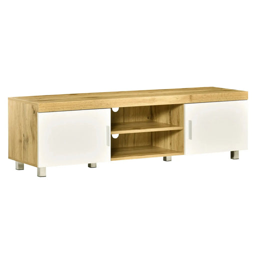 Aosom TV Stand Modern TV Stand For Up To 63" TV With Storage Shelves in Oak and White