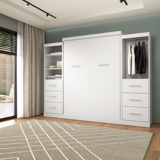 Modubox Nebula Queen Murphy Bed and 2 Closet Organizers with Drawers (115W) in White