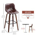 Aosom Homcom Bar Height Bar Stools Set of 2, Mid-Back Bar Chairs with Pu Leather Upholstery and Solid Wood Legs For Kitche in Brown