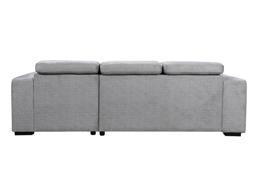 Okotoks Tufted Sleeper Sectional Sofa Bed with Cupholder, Charger, Adjustable Headrests and Storage Chaise in Grey - Available in 2 Configurations