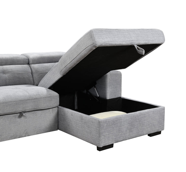 Okotoks Tufted Sleeper Sectional Sofa Bed with Cupholder, Charger, Adjustable Headrests and Storage Chaise in Grey - Available in 2 Configurations