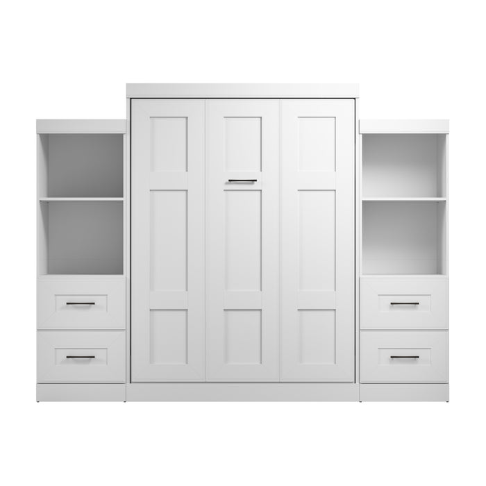 Modubox Edge 116W Queen Murphy Bed and Closet Organizers with Drawers (115W) in White