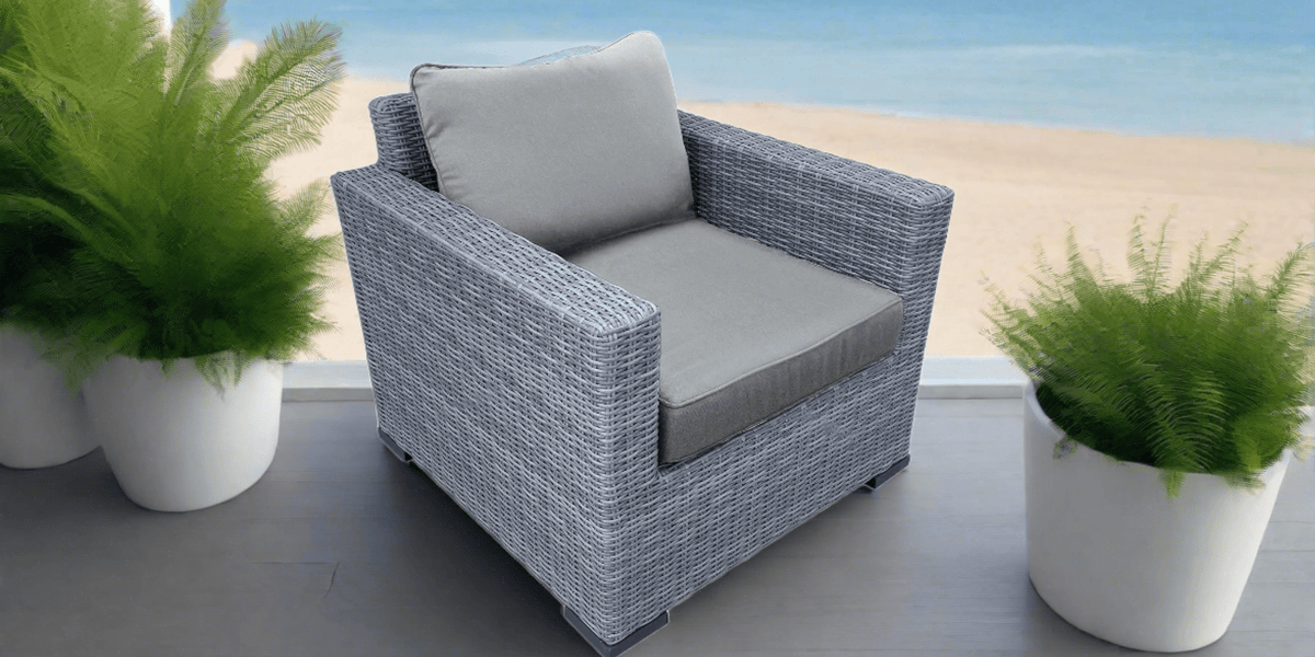 Cannes Outdoor Patio Wicker Club Chair in Grey with Sunbrella Cushions -  Available in 2 Colours