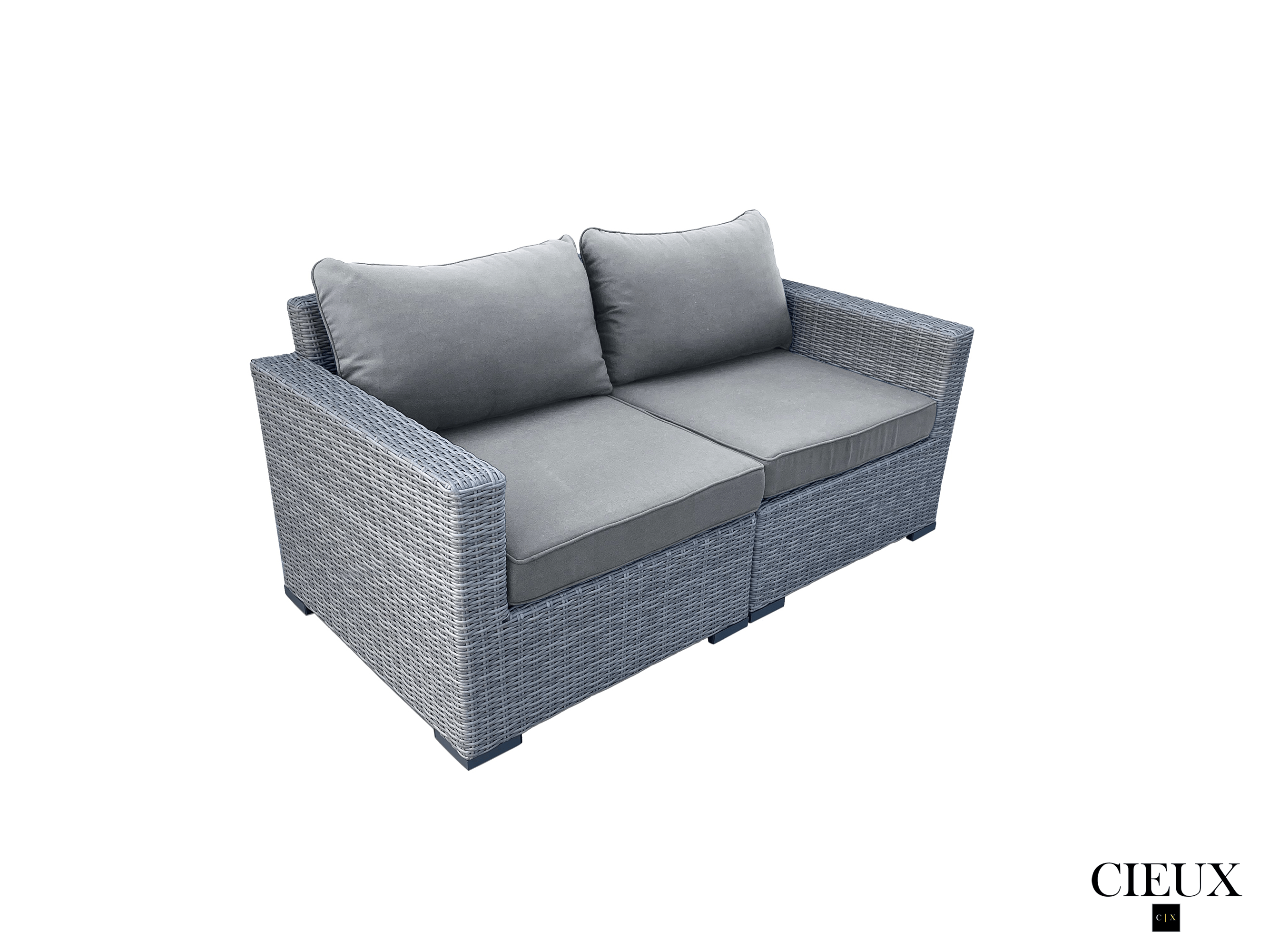 CIEUX Loveseat Cannes Outdoor Patio Wicker Modular Loveseat in Grey with Sunbrella Cushions - Available in 2 Colours