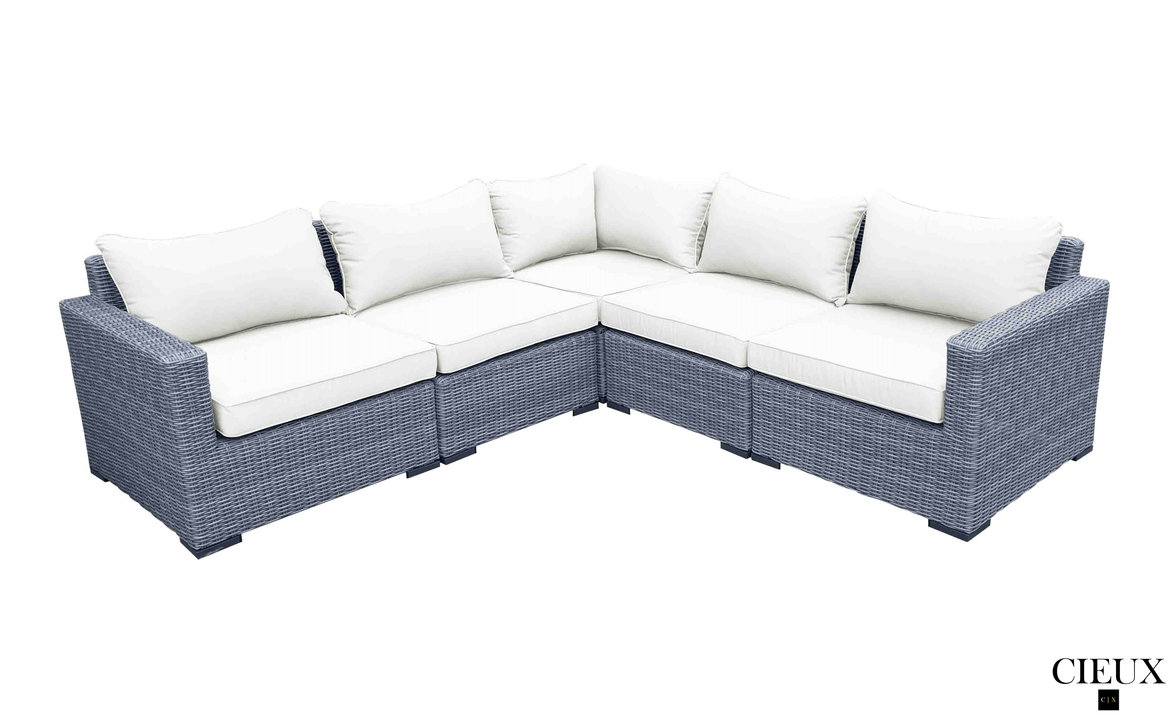 CIEUX Sectional Canvas Natural Cannes Outdoor Patio Wicker Modular Corner Sectional Sofa in Grey with Sunbrella Cushions - Available in 2 Colours