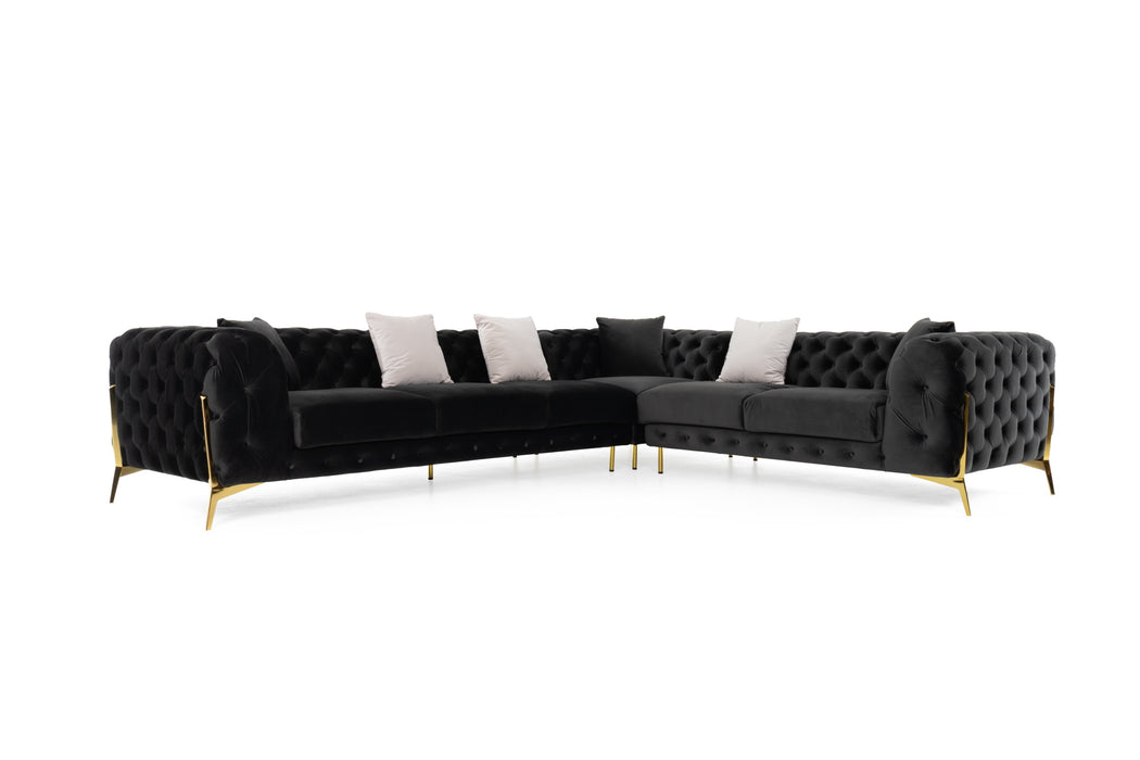 VIG Furnitur Divani Casa Clarice - Transitional Light Velvet Sectional Sof in Black