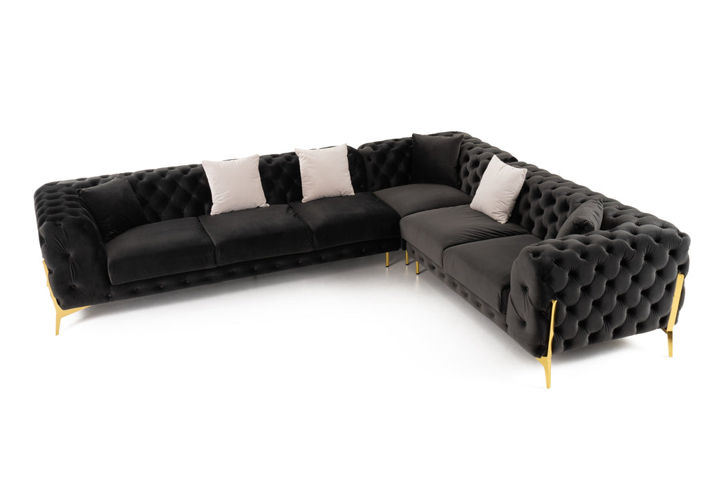 VIG Furnitur Divani Casa Clarice - Transitional Light Velvet Sectional Sof in Black