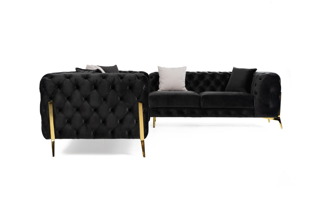 VIG Furnitur Divani Casa Clarice - Transitional Light Velvet Sectional Sof in Black