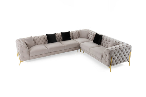 VIG Furnitur Divani Casa Clarice - Transitional Light Velvet Sectional Sofa in Beige