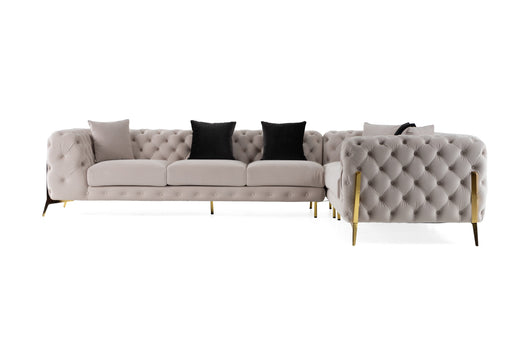 VIG Furnitur Divani Casa Clarice - Transitional Light Velvet Sectional Sofa in Beige