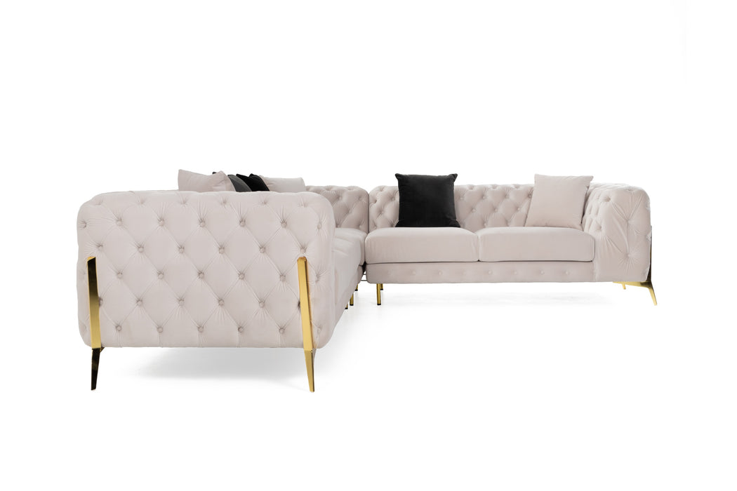 VIG Furnitur Divani Casa Clarice - Transitional Light Velvet Sectional Sofa in Beige